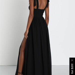 LuLus’s Black Chiffon Ruched Tie-Strap Maxi Dress